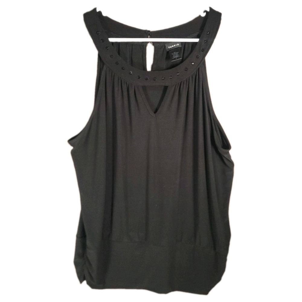 Torrid Top Womens 3 3X 22-24 Black Studded Beaded Halter Keyhole Sleeveless